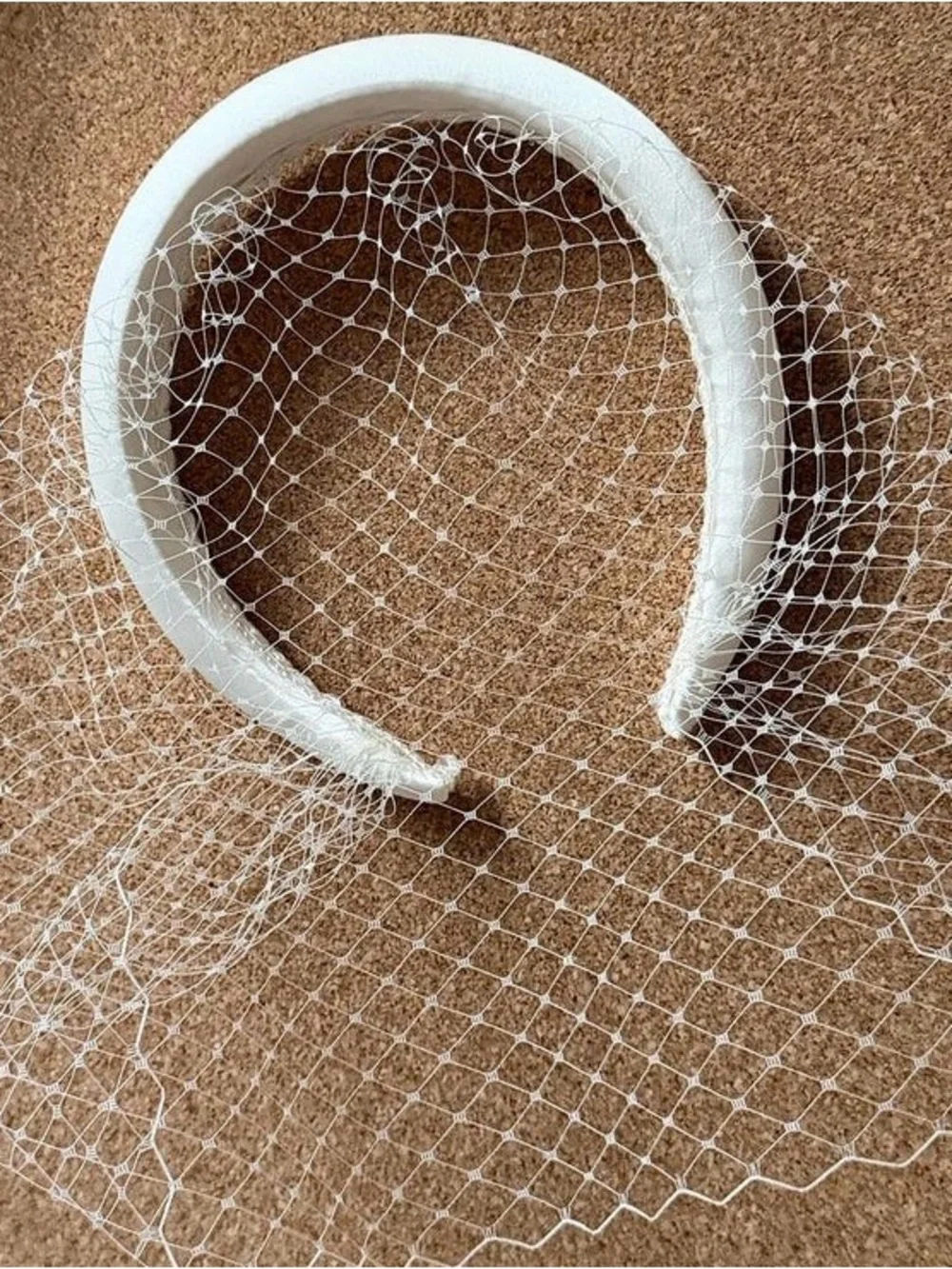 Bridal Headband with Veil- Handmade Padded Headband Satin